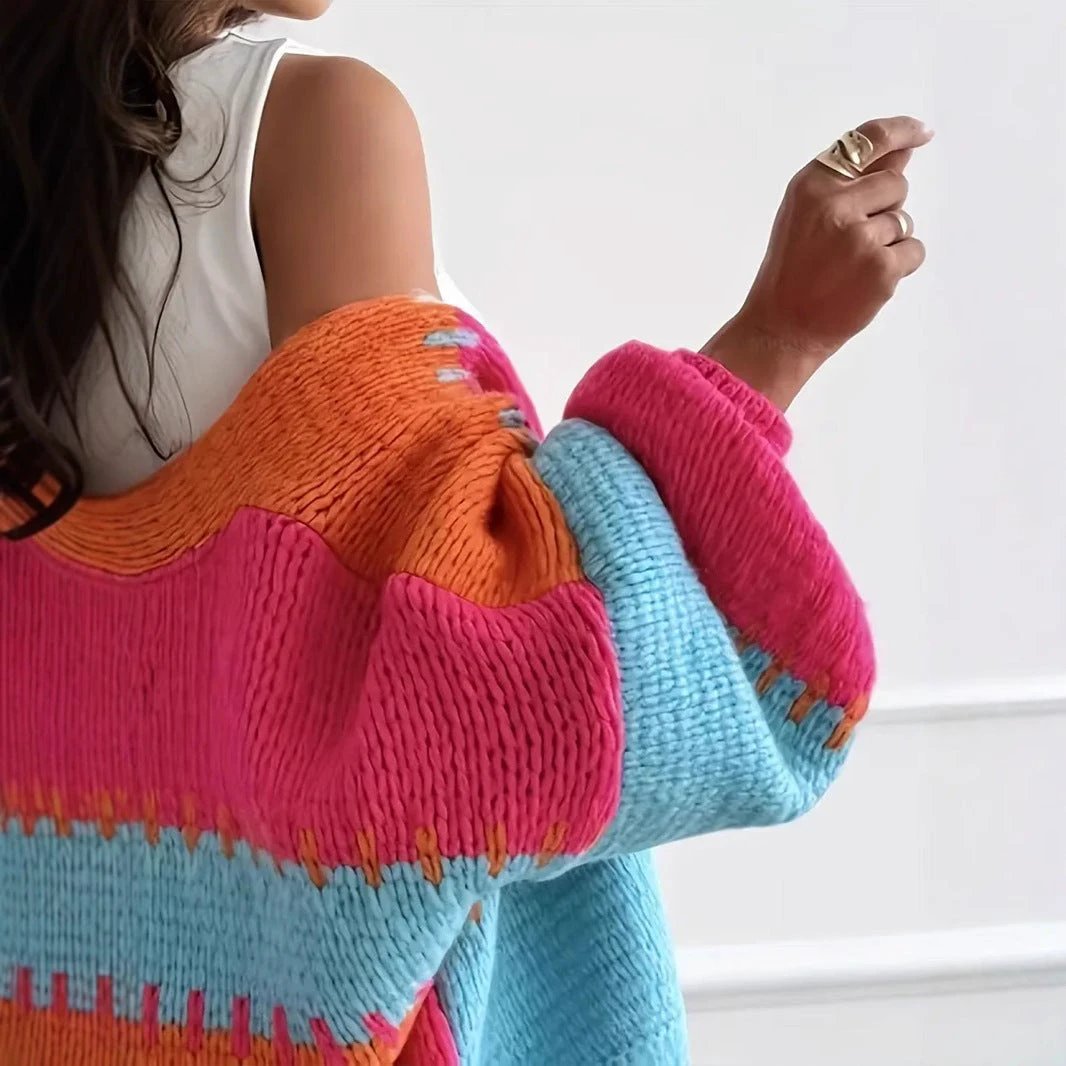 Contrast Color Patchwork Knitting Cardigan by GJG Denim