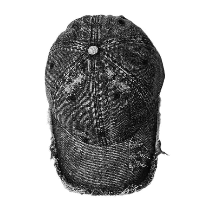 Washed Denim Burr Baseball Cap For Men by GJG Denim