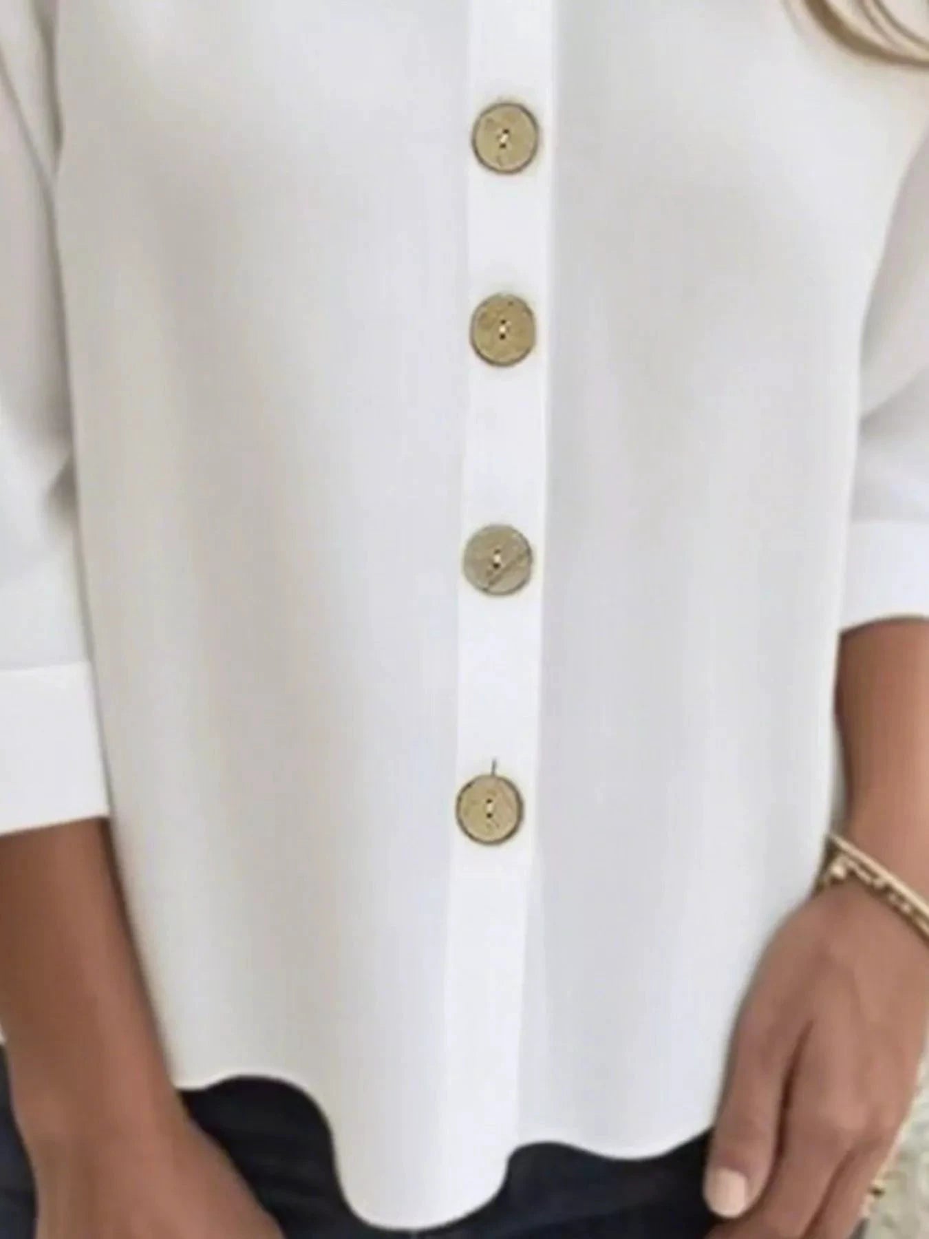 Full Size Button-Front 3/4 Sleeve Casual Blouse Plus Size by Lady Ros