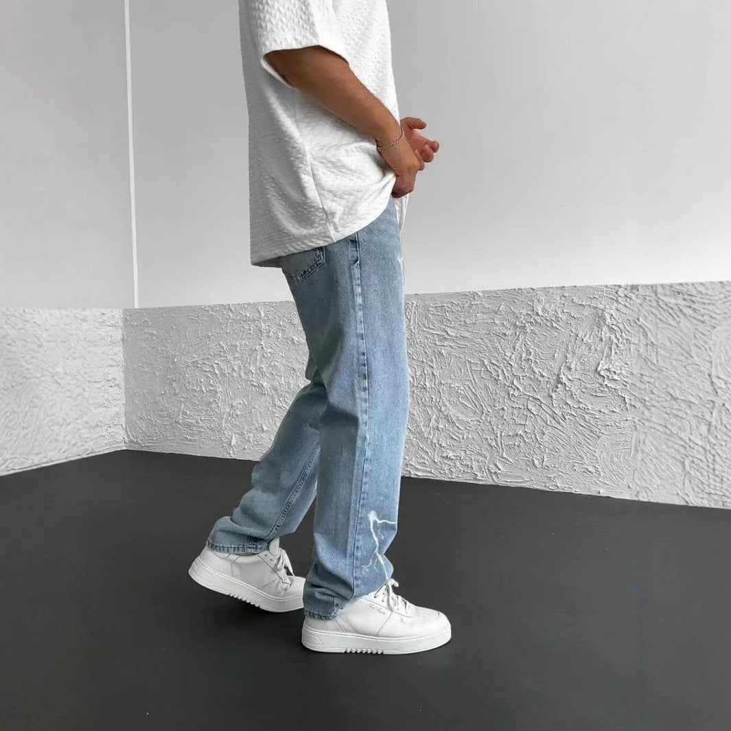 Men's Straight Loose Wide Leg Jeans by GJG Denim