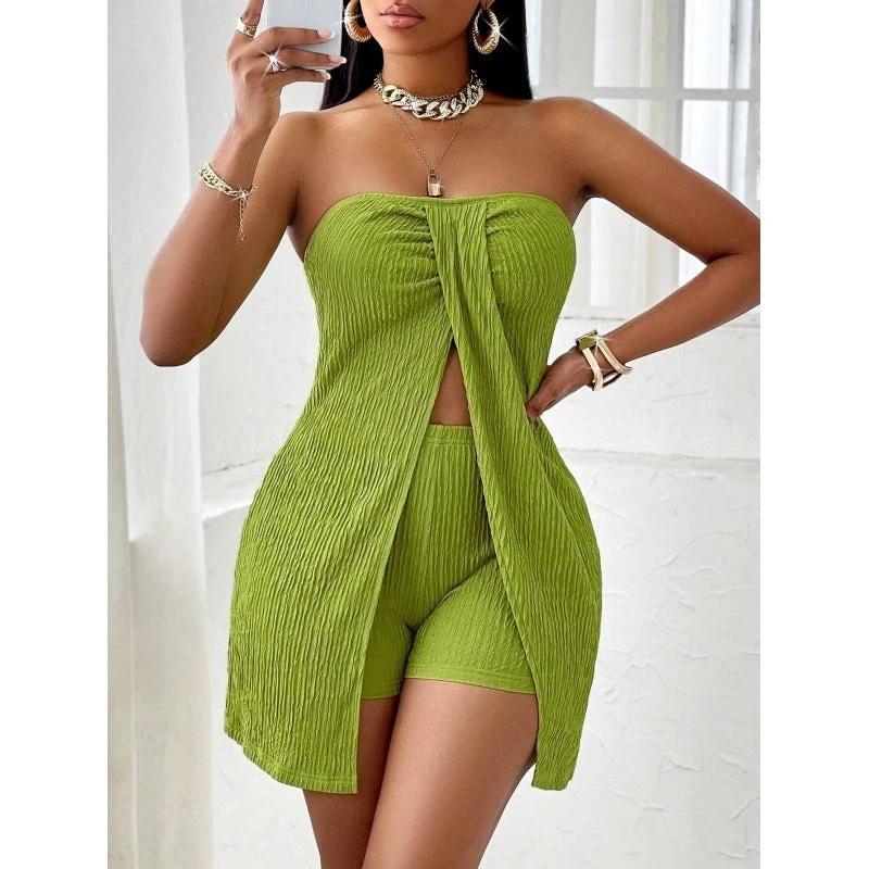 Women's Strapless Bandeau Top Shorts Suit by GJG Denim