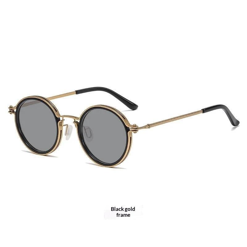 Mens Round-Frame Punk-Style Metal Sunglasses by GJG Denim