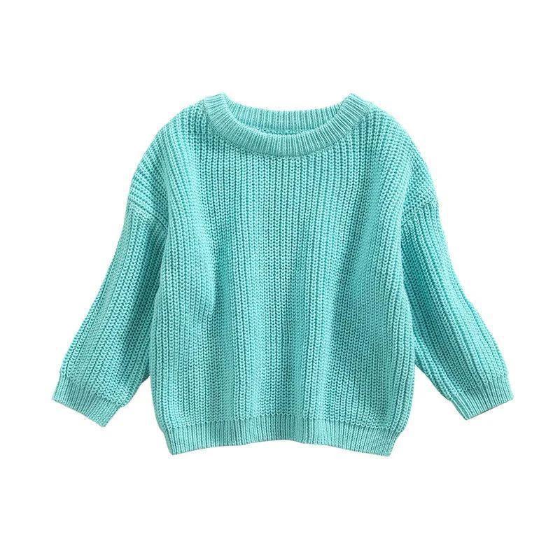 Girls' Solid Color Crew Neck Casual Sweater by GJG Denim