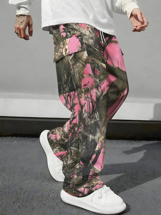 Pink Camo Cargo Pants For Men by GJG Denim
