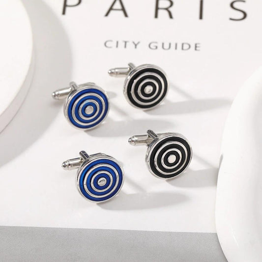 Round Geometric Black Gemstone Cufflinks For Men by GJG Denim