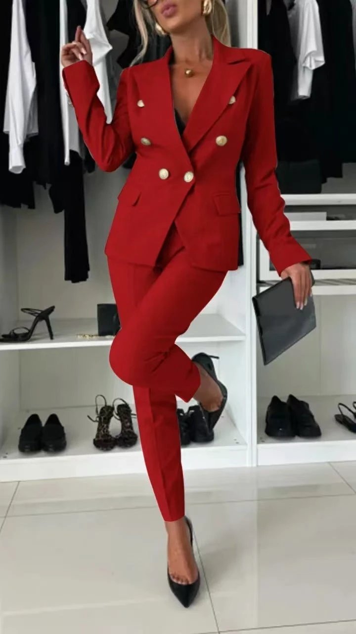 New All-matching Casual Suit Lapel Button-down Jacket And Slim-fit Trousers For Women's Office Business Set Clothing by GJG Denim