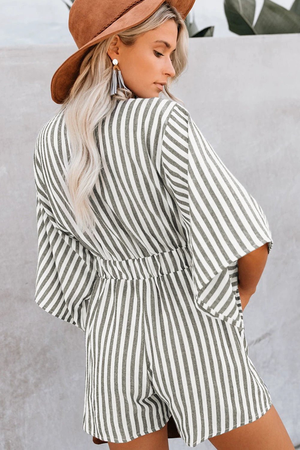 Bow Striped Kimono Sleeve Romper by Lady Ros