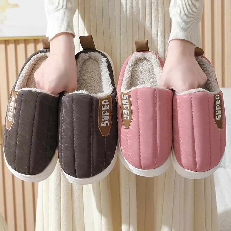 Men's Striped Waterproof Thick-soled Non-slip Plush Slippers by GJG Denim