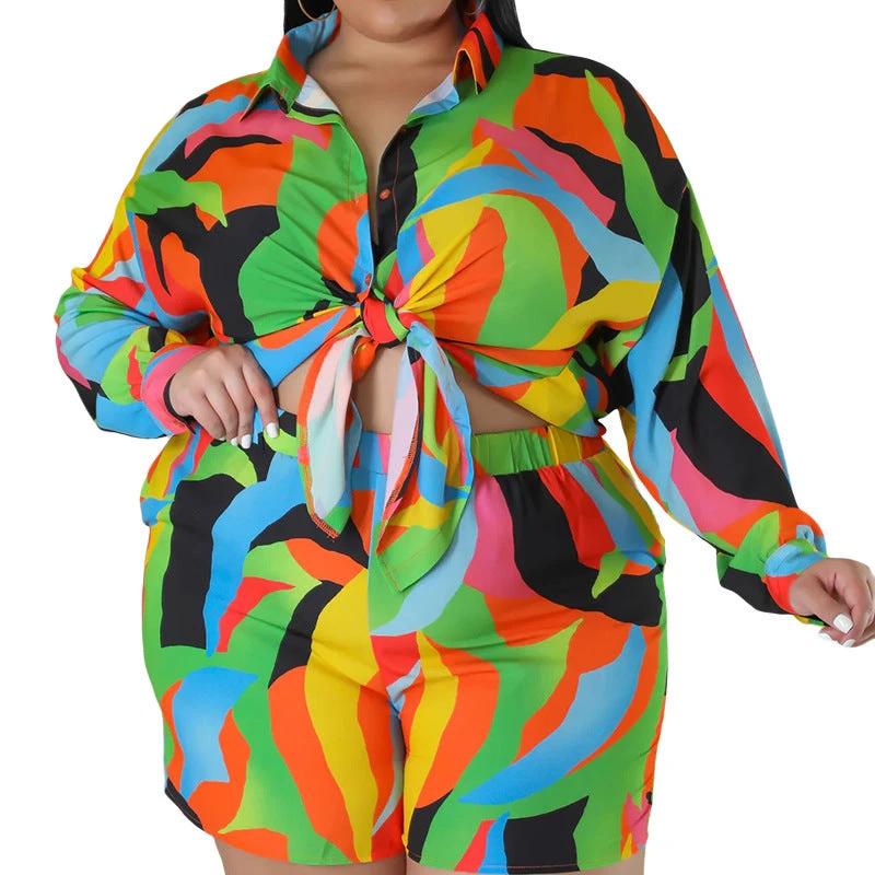 Printing Lapel Women's Plus Size Shirt by GJG Denim