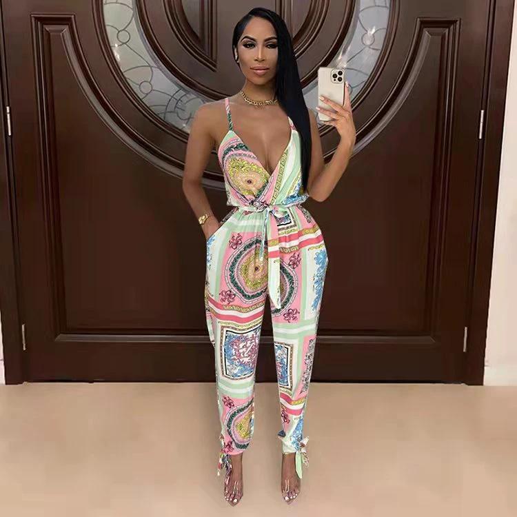 Women's Fashion Street Print Suspender Bodysuit by GJG Denim