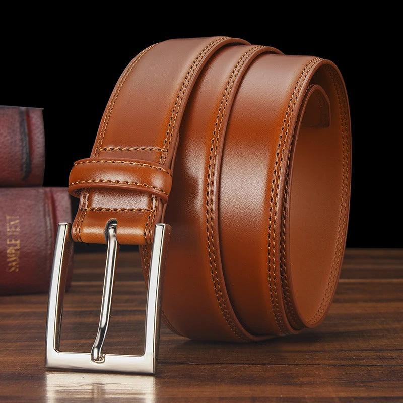 Men's Leather Pin Buckle Casual Belt by GJG Denim