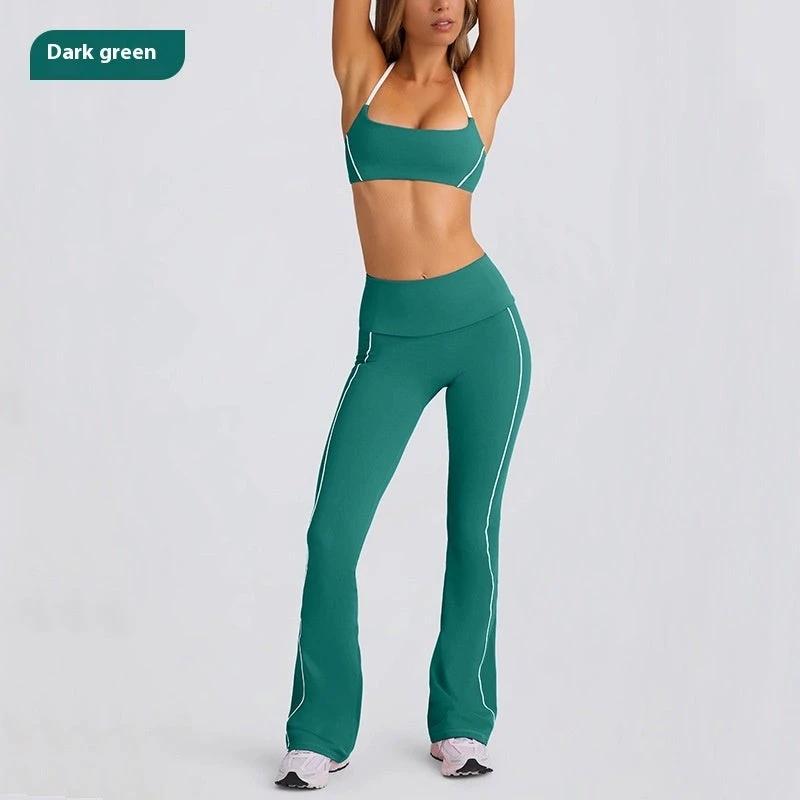 Yoga Clothes Autumn Strap Tube Top Nude Feel Bra Beauty Back Exercise Underwear Running Fitness Female Flared Pants Suit by GJG Denim