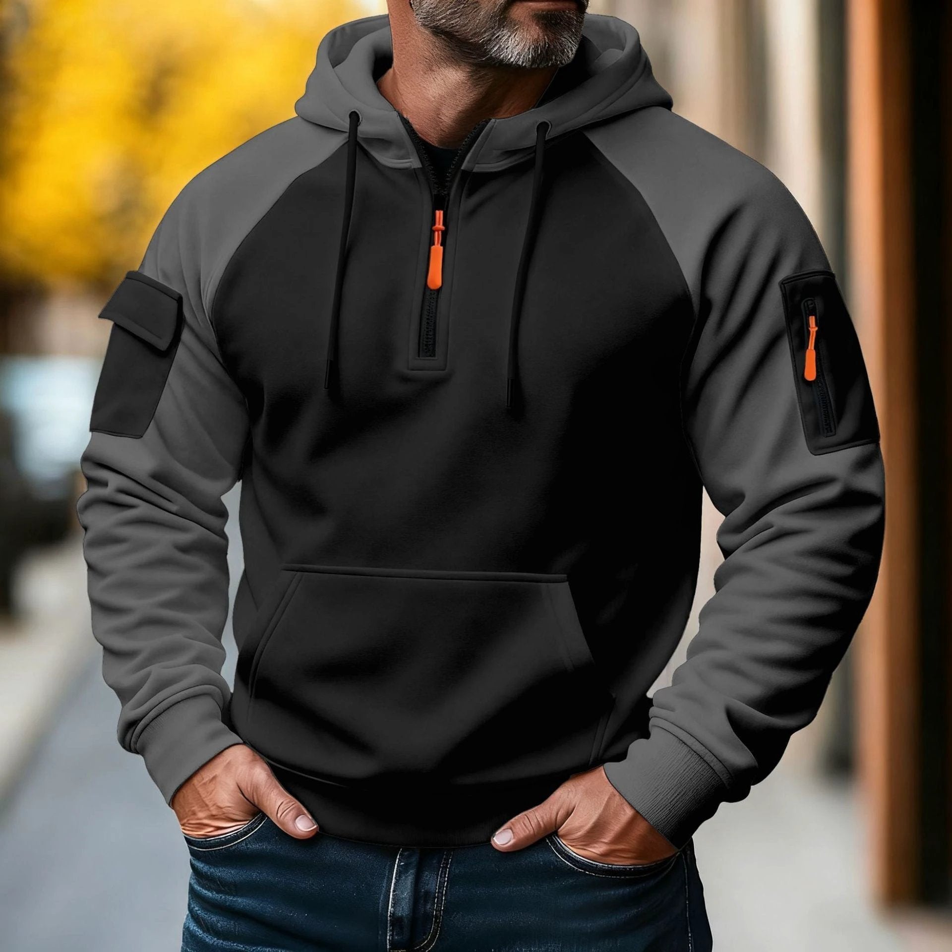 Men's Zipper Pullover Hooded Sweater by GJG Denim