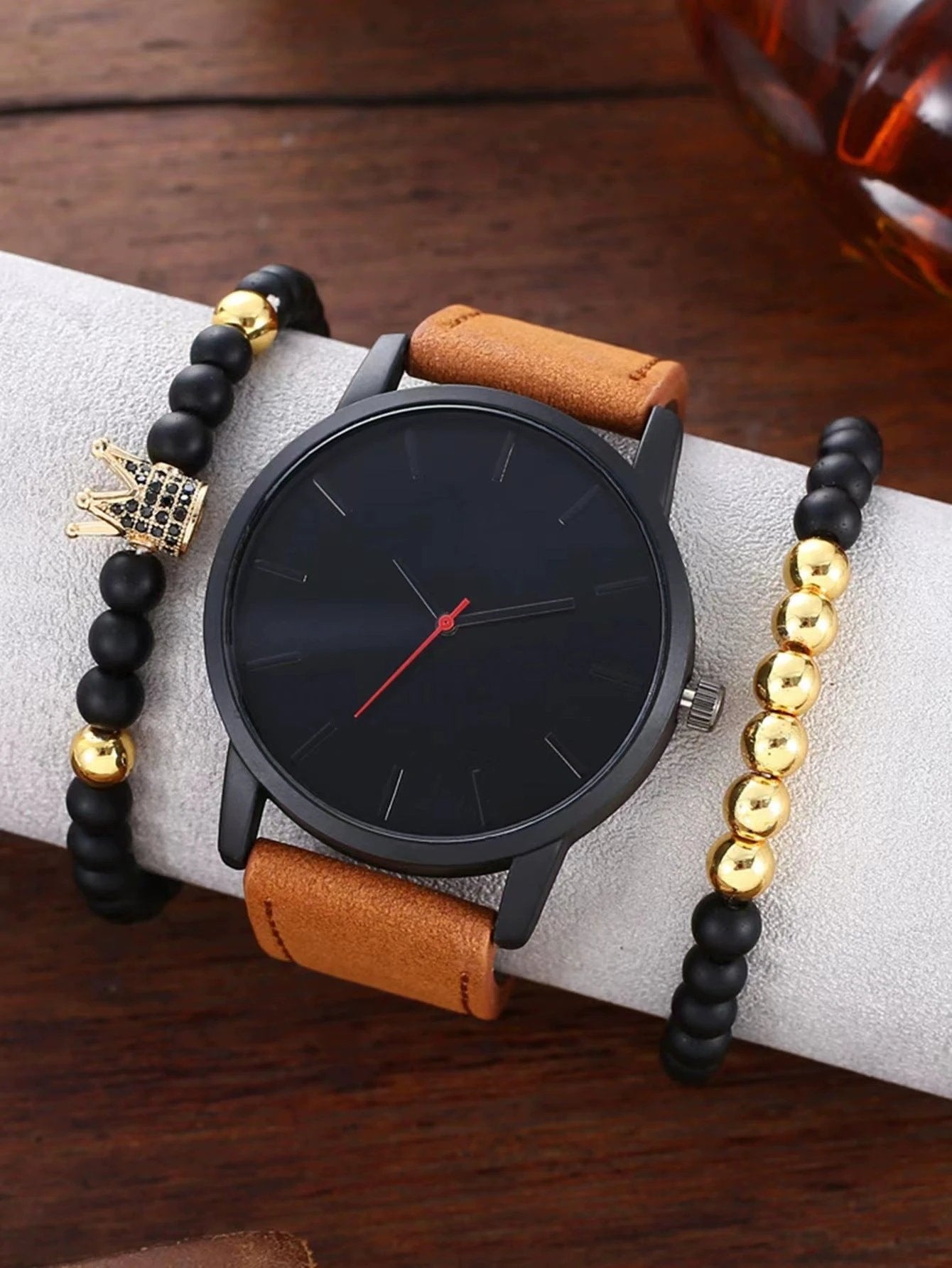 Men's Large Dial Casual Simple Scale Frosted Band Quartz Crown Bracelet/Watch by GJG Denim