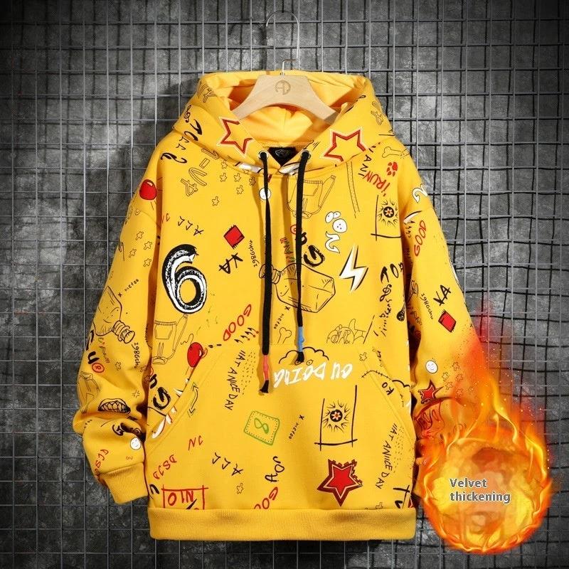 Men's Fleece-lined Graffiti Hooded Sweater by GJG Denim