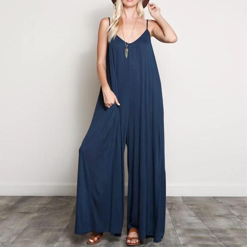 Summer Women Sexy V Neck Long Jumpsuits Casual Loose Rompers Overalls Wide Leg Mono Bodysuit Playsuits Plus Size 5XL by GJG Denim