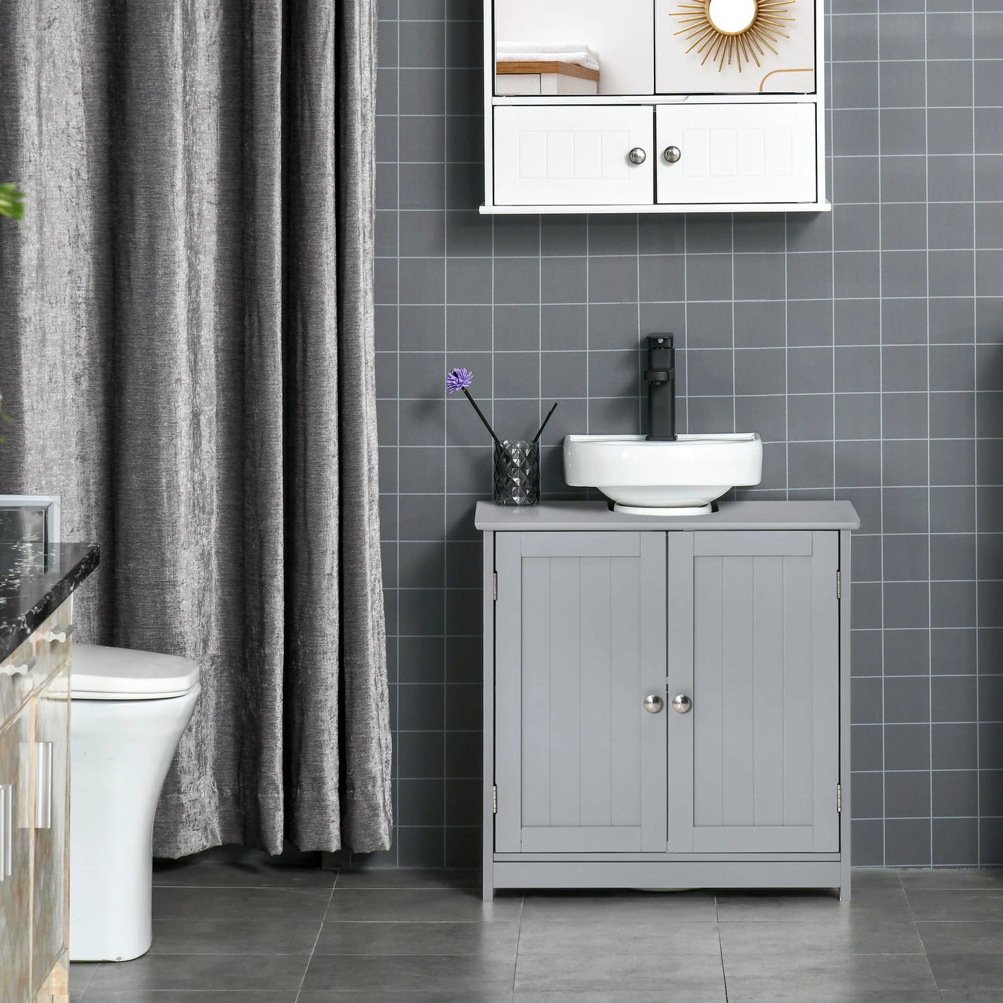 Bathroom Vanities, Bathroom Sink Cabinets with U-Shape Cut-Out and Adjustable Internal Shelf, Gray by GJG Denim