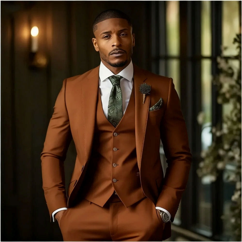 Men's Fashionable Casual Slim-Fit Three-Piece Suit by GJG Denim
