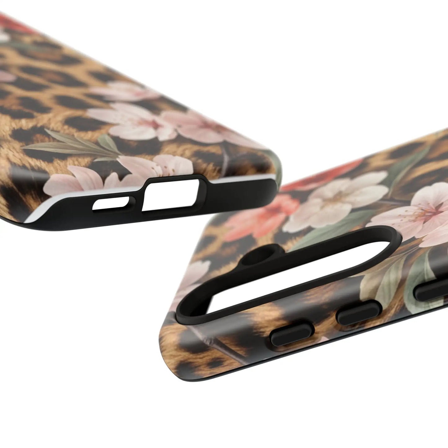 Leopard Floral Tough Case — Protective Phone Case with Pink Cherry Blossoms by Printify