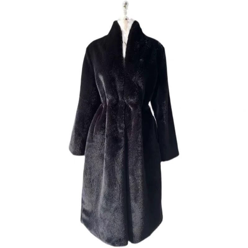Marten Overcoats Mid-length Women's Stand Collar Plush Coat by GJG Denim
