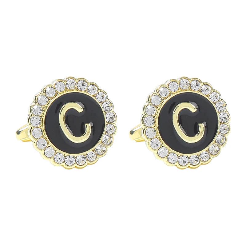 Round Diamond-like Cufflinks for Men 26 Letters by GJG Denim