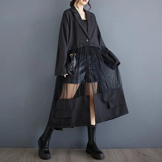 Casual Patchwork Mesh Hollow Suit Skirt by GJG Denim