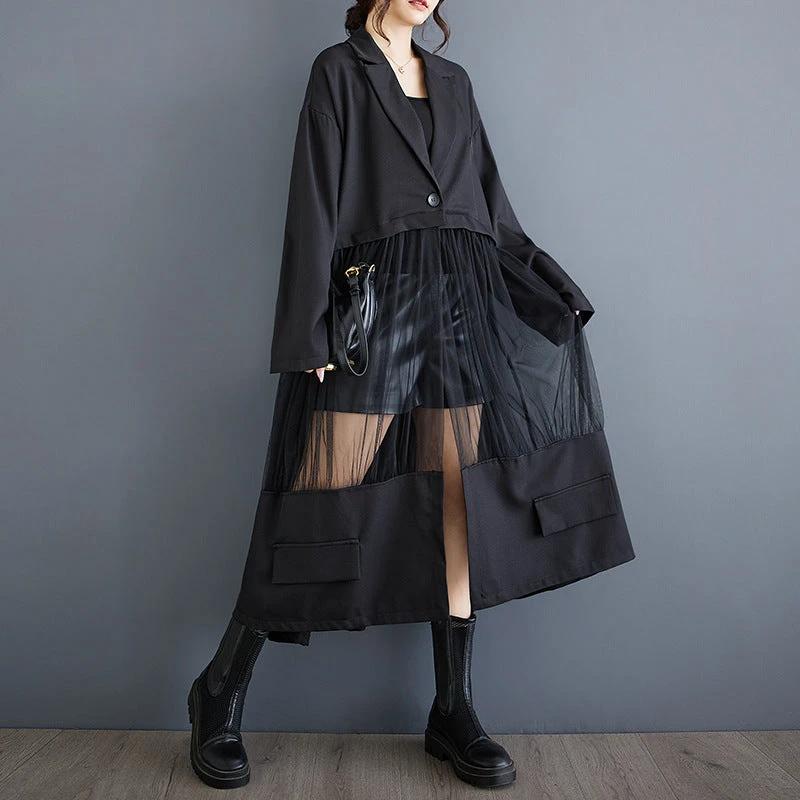 Casual Patchwork Mesh Hollow Suit Skirt by GJG Denim