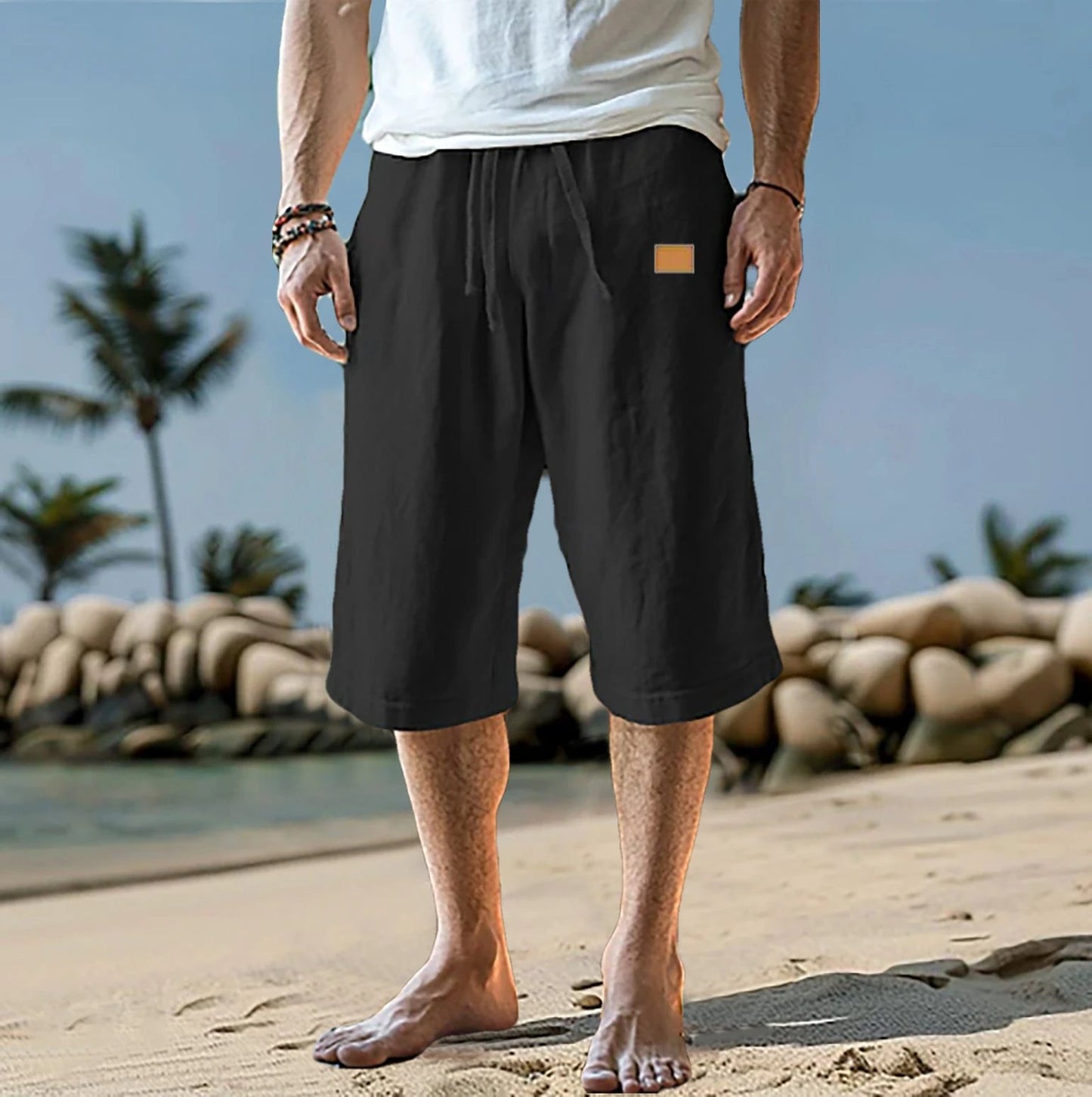 Men's Cropped Straight-leg Shorts Solid Color by GJG Denim