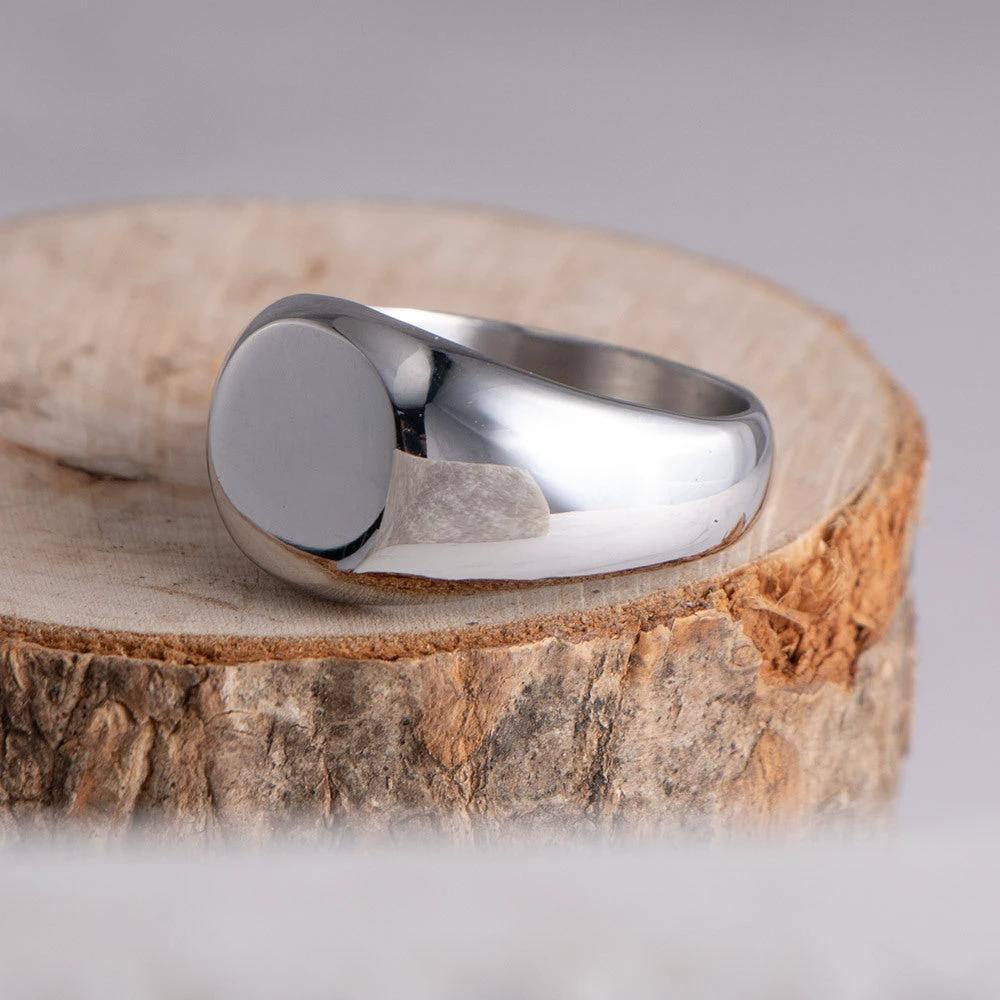 Round Flat Titanium Steel Ring With A Sleek Polished Finish For A Stylish Personalized Look For Men by GJG Denim