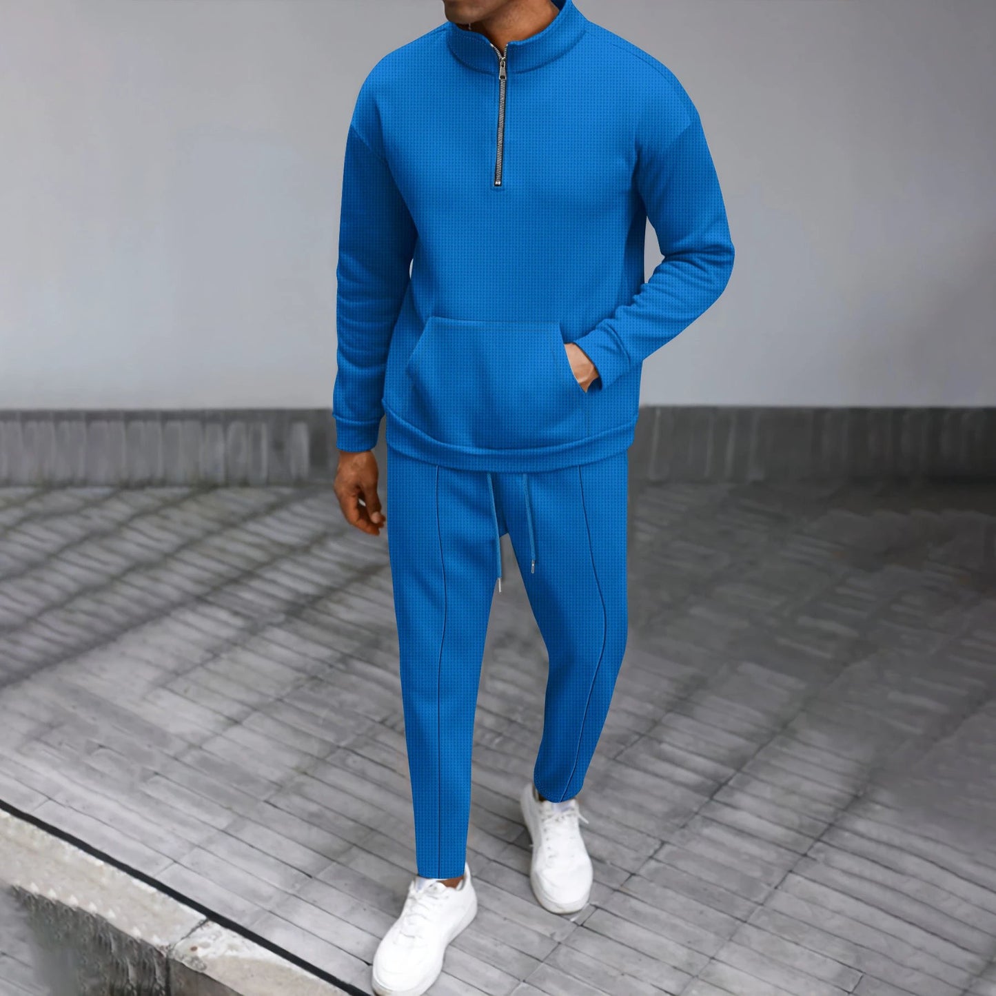 Turtleneck Half Zip Pocket Long Sleeve Sweater Trousers Casual Suit by GJG Denim