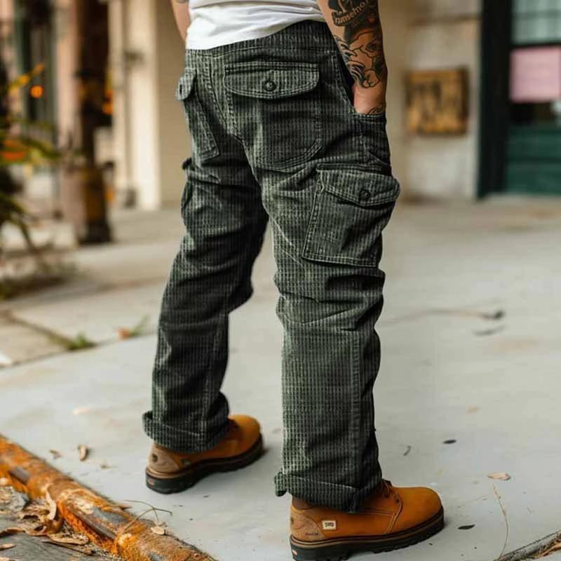 Men's Casual Corduroy Cargo Pants by GJG Denim