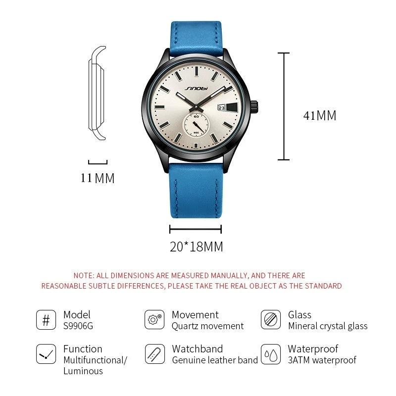 Men's Casual Leather Strap Business Quartz Watch by GJG Denim