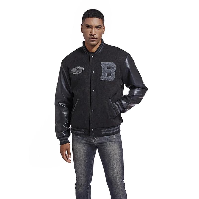 American Baseball Jacket Casual Embroidery Stitching by GJG Denim