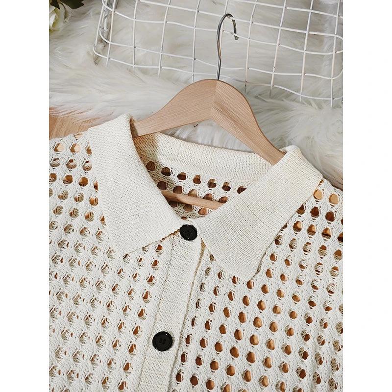 Women's Plus Size Cardigan Lightweight Hollow Out V-Neck Button Down Long Sleeve Knit Coat, 0XL-4XL by GJG Denim