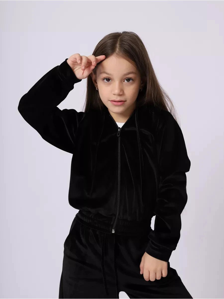 Girls' Sports Cap Velvet Casual Sweatshirt Two-piece Set by GJG Denim