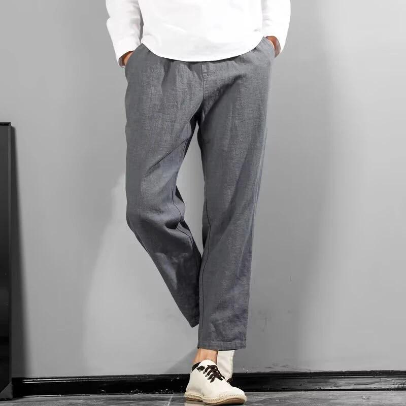 Men's Linen-Cotton Casual All-Match Solid-Color Pants by GJG Denim