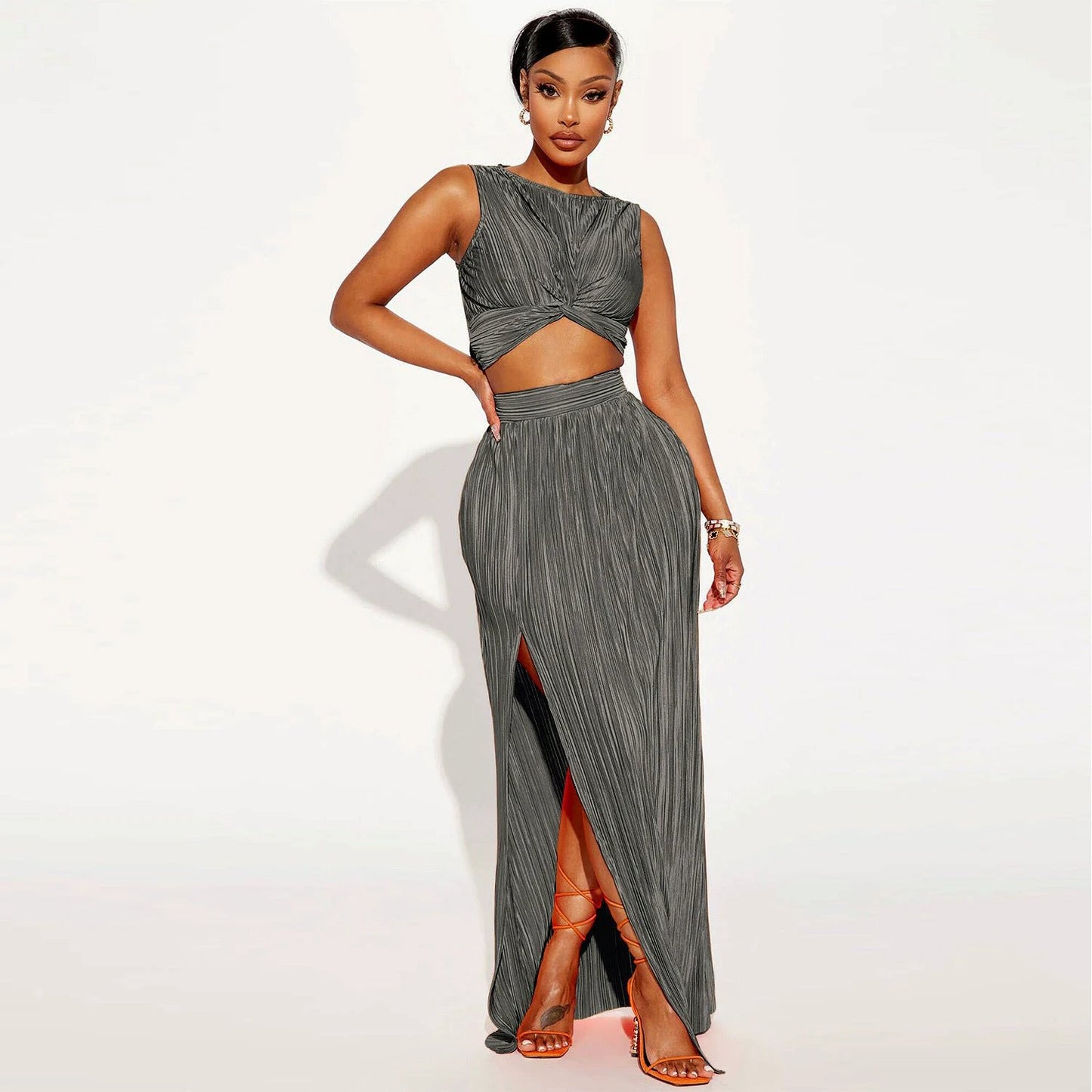 European And American Women's Clothing Slit Dress Two-piece Set by GJG Denim