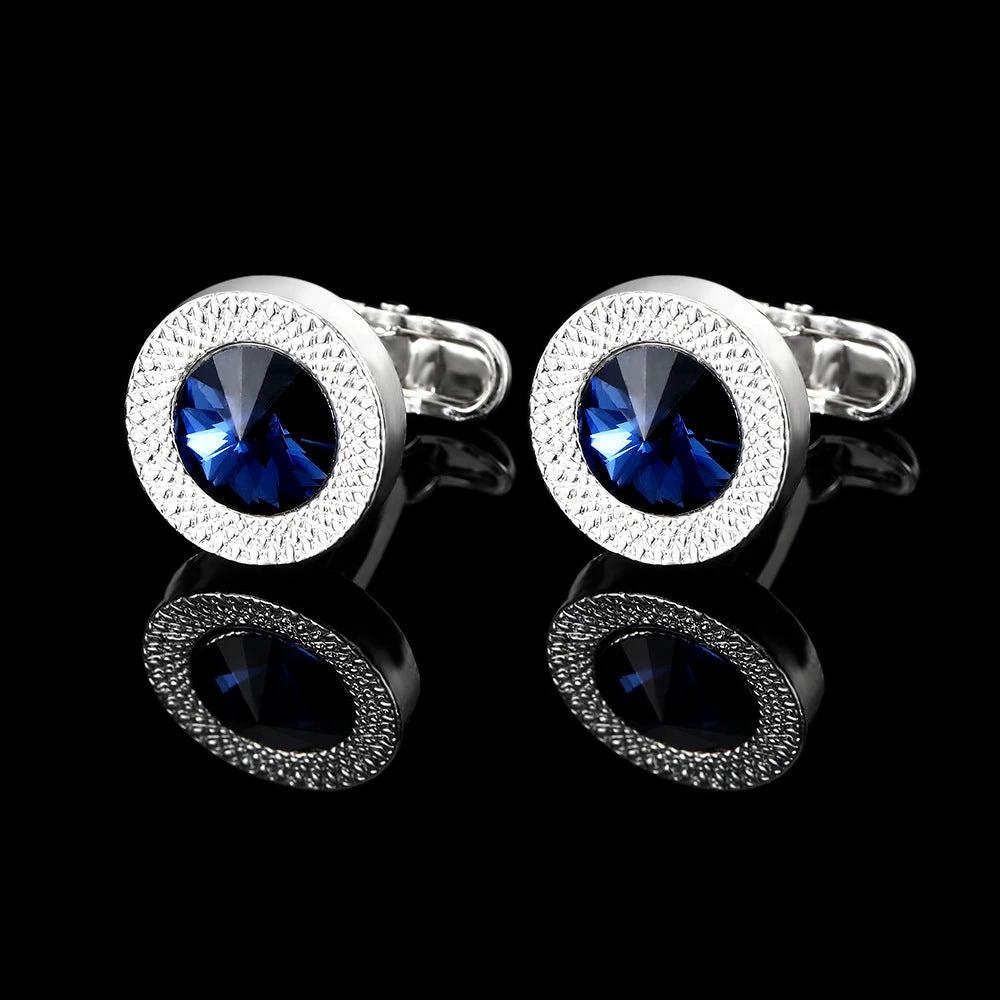 Men's Business Fashion Blue Crystal Zircon Cufflinks by GJG Denim