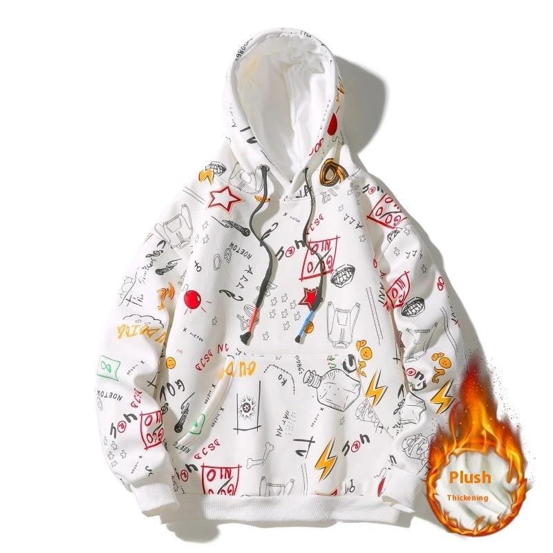 Men's Fleece-lined Graffiti Hooded Sweater by GJG Denim