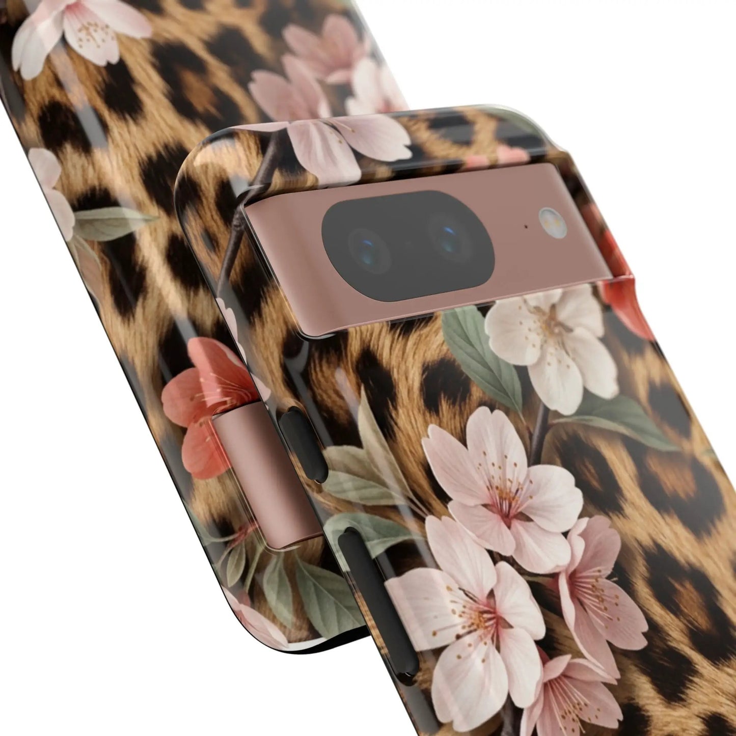Leopard Floral Tough Case — Protective Phone Case with Pink Cherry Blossoms by Printify