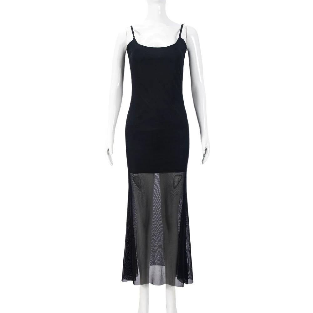 Cocktail Party Dinner High Mesh Double-layer U-collar Sling Slim Fit Dress by GJG Denim