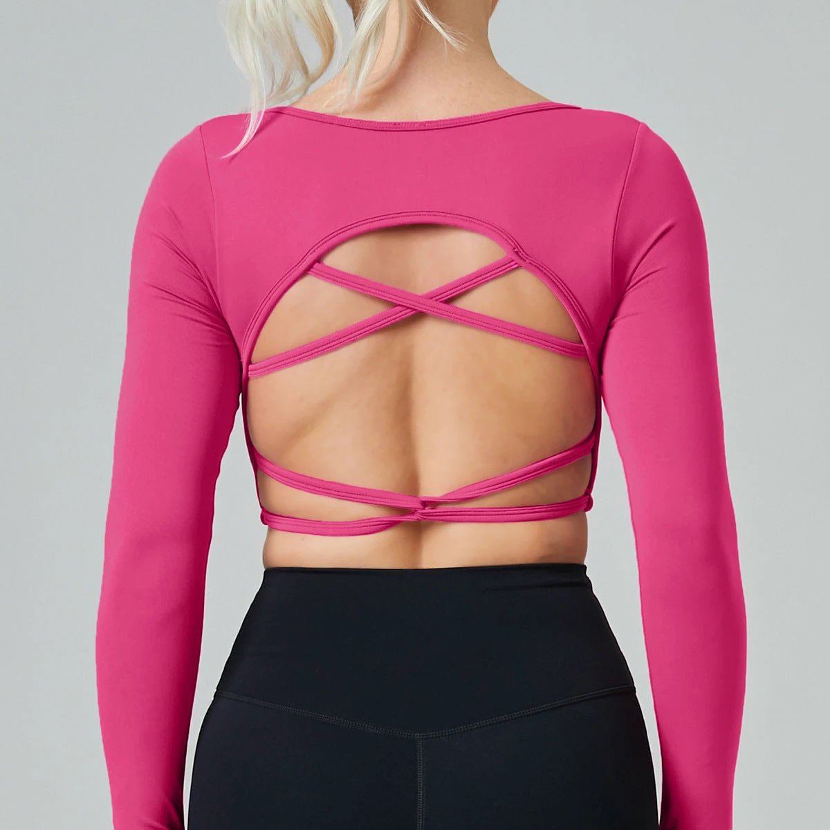 Quick Drying Clothes Outdoor Long Sleeve Cross Beauty Back Workout Clothes Sports Top by GJG Denim