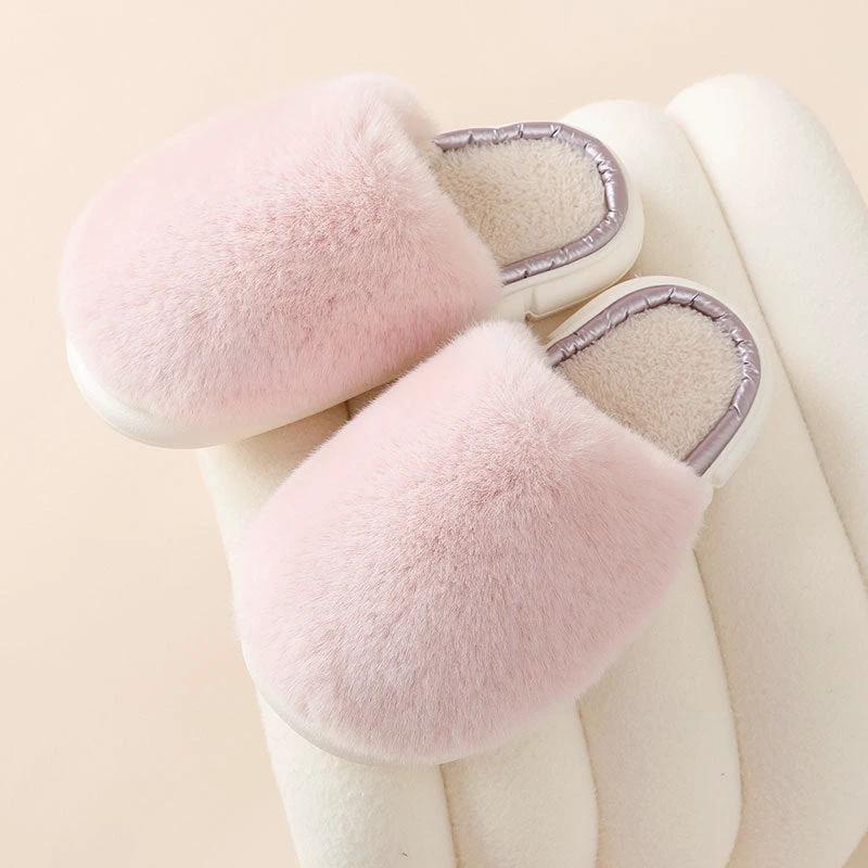 Fuzzy House Slippers Winter Warm Plush Faux Rabbit Fur Bedroom Shoes by GJG Denim