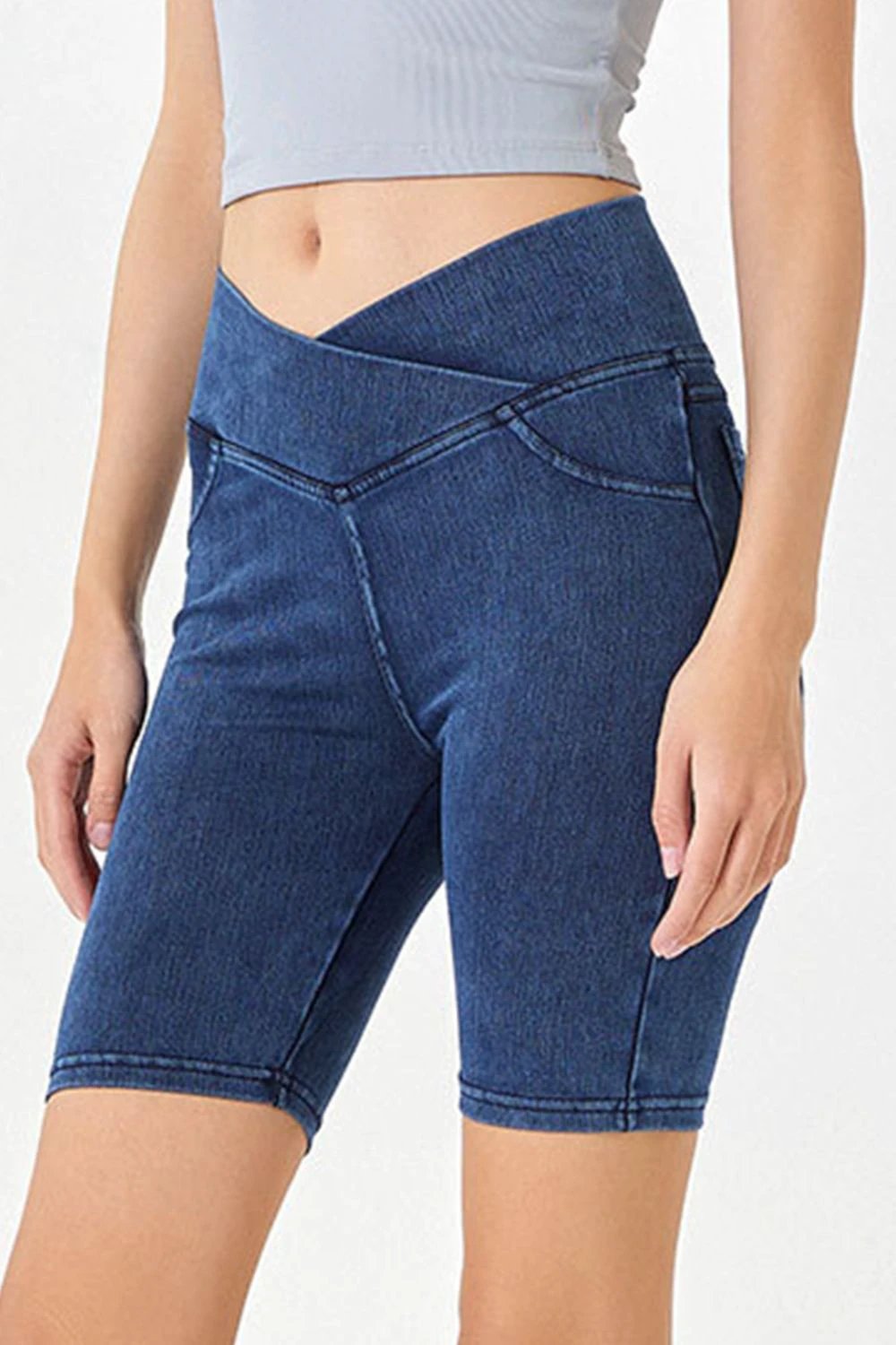 Basic Bae Asymmetrical Waist Denim Shorts with Pockets by Lady Ros