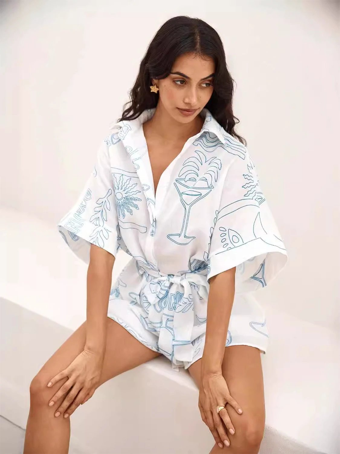Printed Collared Romper by Lady Ros
