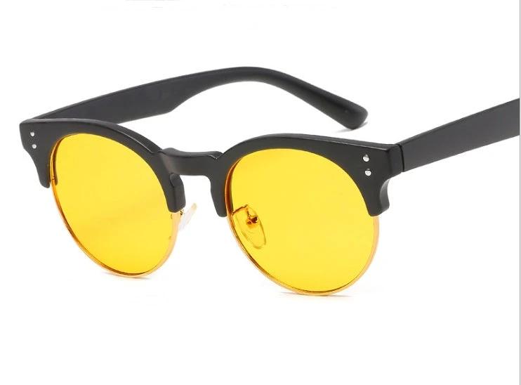 Men's Flat Mirror Glasses, With Retro Wood Grain Frame by GJG Denim