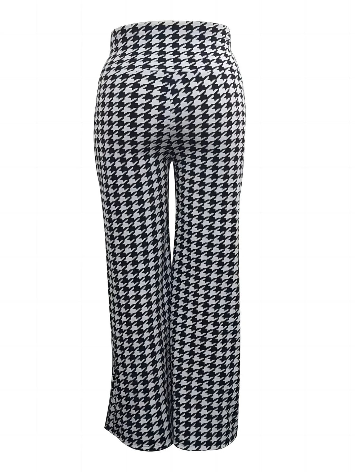Plus Size Bird Check Comfortable Loose Women's Straight Leg Pants by GJG Denim