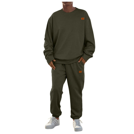 Men's Sports Casual Round Neck Jacquard Two-piece Knitted Sweater Set by GJG Denim