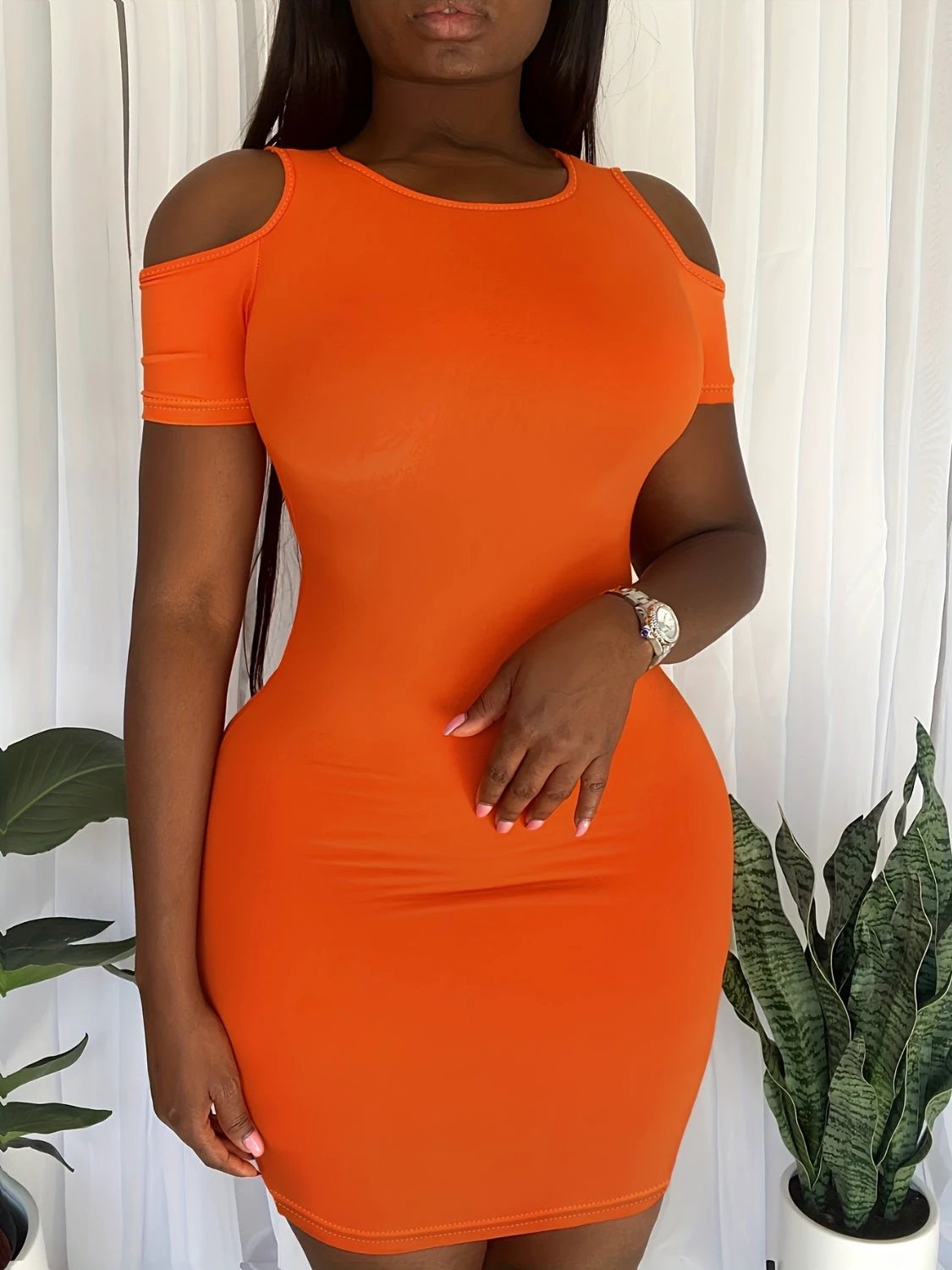 Plus Size Cold Shoulder Short Sleeve Mini Dress by Lady Ros