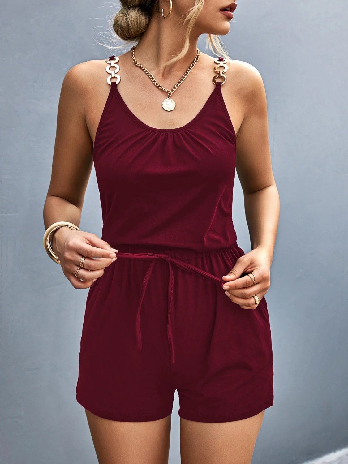 Scoop Neck Romper with Pockets by Lady Ros